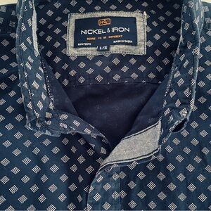 Men's Navy Geometric Button Down Shirt Size Large Nickel & Iron